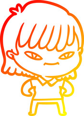 warm gradient line drawing of a cartoon woman