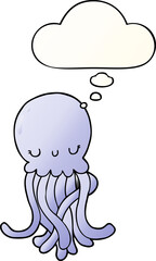 cute cartoon jellyfish with thought bubble in smooth gradient style