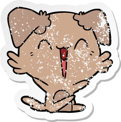 distressed sticker of a happy little dog cartoon