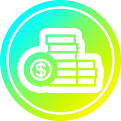 stacked money circular icon with cool gradient finish