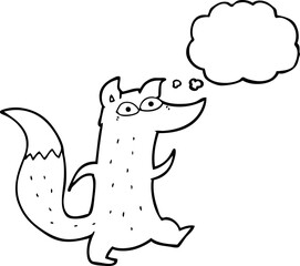 freehand drawn thought bubble cartoon cute wolf