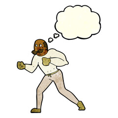 cartoon retro boxer man with thought bubble