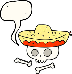 freehand drawn speech bubble cartoon skull in mexican hat