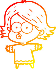 warm gradient line drawing of a cartoon girl pouting