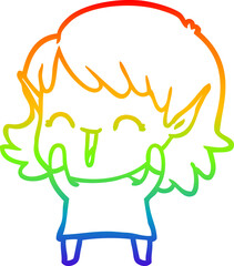 rainbow gradient line drawing of a cartoon elf girl