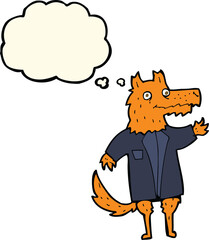 cartoon fox businessman with thought bubble