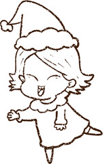 Dancing Festive Woman Charcoal Drawing