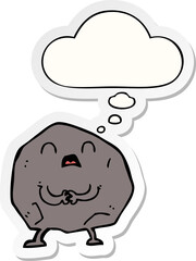 cartoon rock with thought bubble as a printed sticker