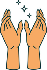 iconic tattoo style image of reaching hands