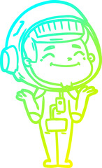 cold gradient line drawing of a happy cartoon astronaut