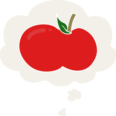 cartoon apple with thought bubble in retro style