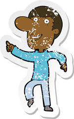 retro distressed sticker of a cartoon happy man dancing