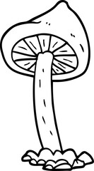 freehand drawn black and white cartoon mushroom