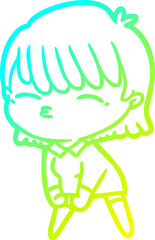 cold gradient line drawing of a cartoon woman
