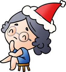 hand drawn christmas gradient cartoon of kawaii lady