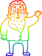rainbow gradient line drawing of a cartoon bearded man