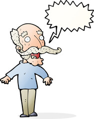 cartoon old man gasping in surprise with speech bubble