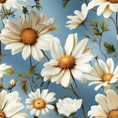 Fototapeta premium Illustration of a chamomile flower in a seamless pattern. pattern for fabric or wallpaper