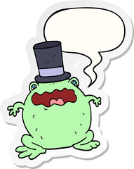 cartoon toad wearing top hat with speech bubble sticker