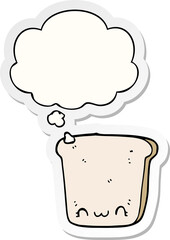 cartoon slice of bread with thought bubble as a printed sticker