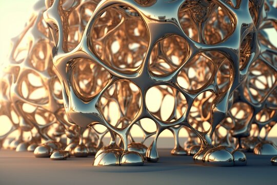 Illustrative portrayal of a metallic structure, rendered in 3D. Generative AI