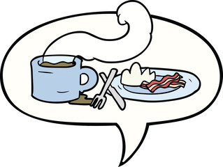cartoon breakfast of coffee and bacon with speech bubble