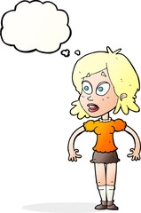 cartoon surprised woman with thought bubble