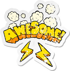 retro distressed sticker of a cartoon word awesome