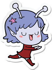 sticker of a happy alien girl cartoon