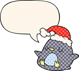 cute cartoon penguin with speech bubble in comic book style