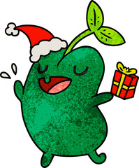 hand drawn christmas textured cartoon of kawaii seed