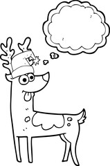 freehand drawn thought bubble cartoon crazy reindeer