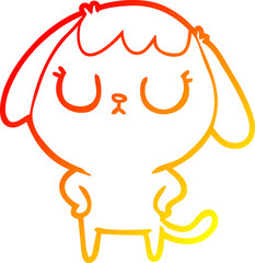warm gradient line drawing of a cute cartoon dog