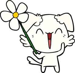 happy little dog with flower