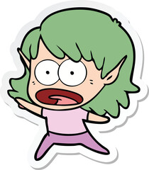 sticker of a cartoon shocked elf girl