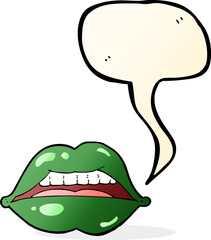 cartoon sexy halloween lips symbol with speech bubble