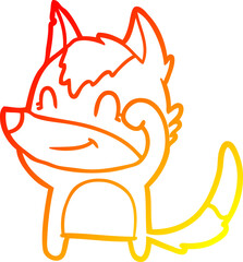 warm gradient line drawing of a friendly cartoon wolf
