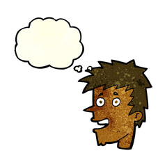 cartoon happy boy face with thought bubble