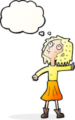 cartoon woman looking up to the sky with thought bubble