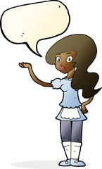 cartoon waitress with speech bubble