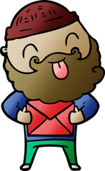 man with beard sticking out tongue