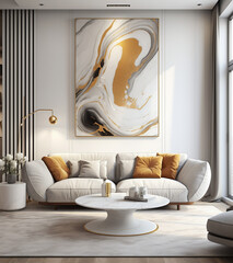 modern living room ideas with marble wall art - obrazy, fototapety, plakaty