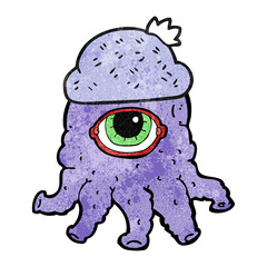 freehand textured cartoon alien wearing  hat