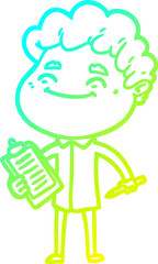 cold gradient line drawing of a cartoon friendly man