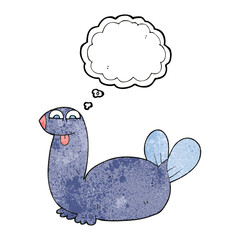 freehand drawn thought bubble textured cartoon seal