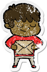 distressed sticker of a cartoon happy boy