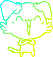 cold gradient line drawing of a happy little dog cartoon