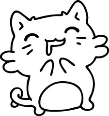 line doodle of a cute happy cat drooling