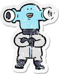 distressed sticker of a friendly cartoon alien