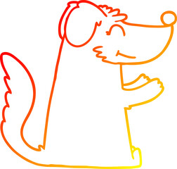 warm gradient line drawing of a happy cartoon dog